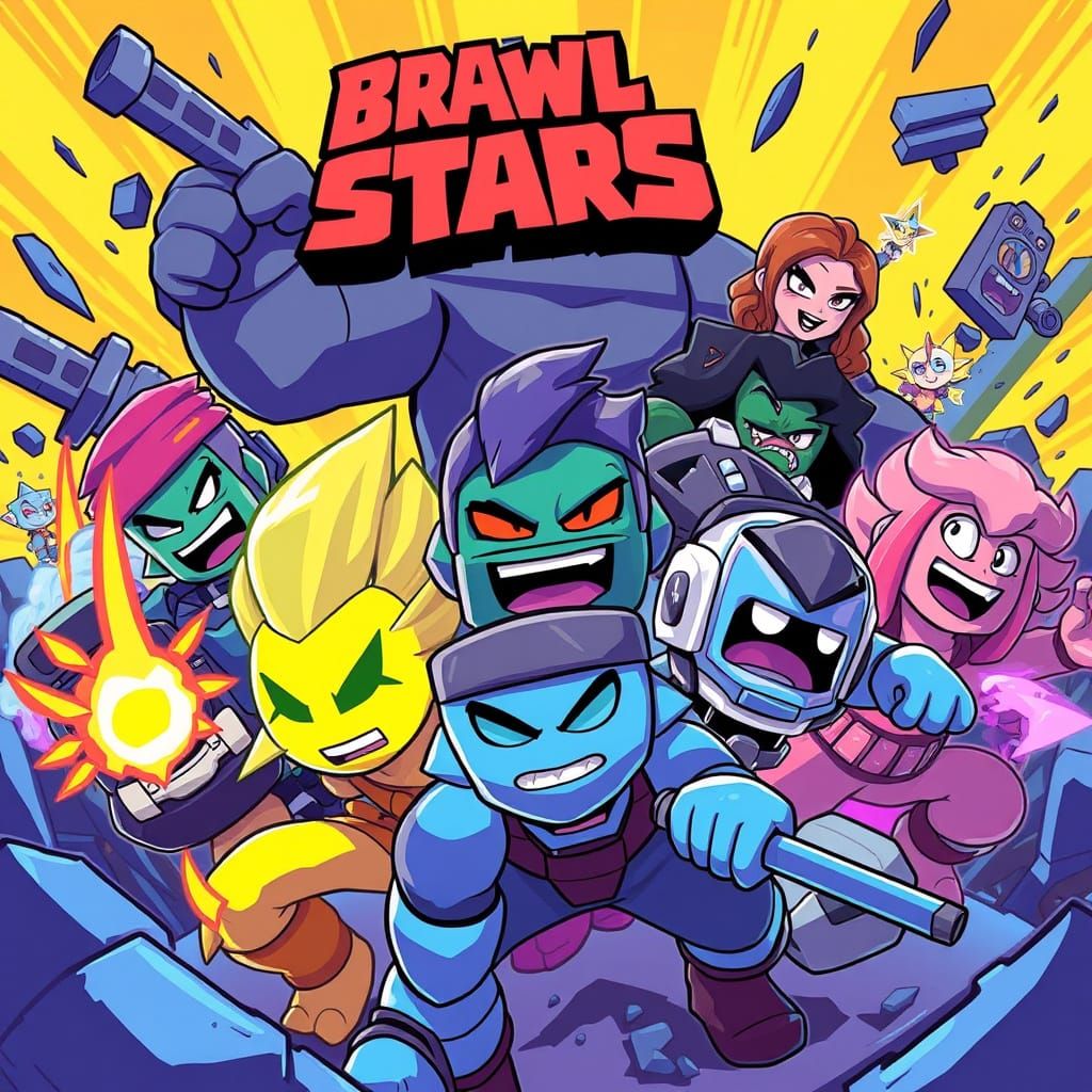Vibrant Brawl Stars Characters in Epic Battle Scene
