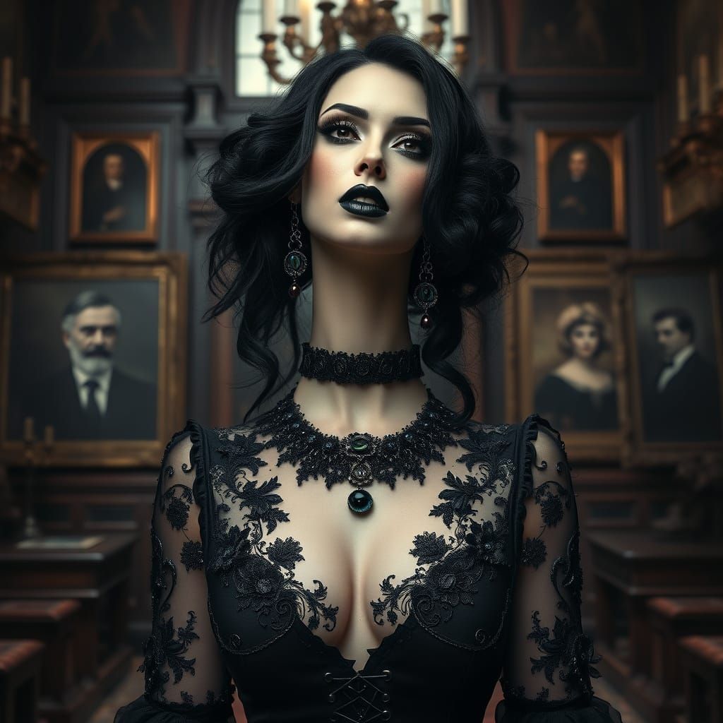 Gothic Beauty in a Dark Mansion, Victorian Art Style