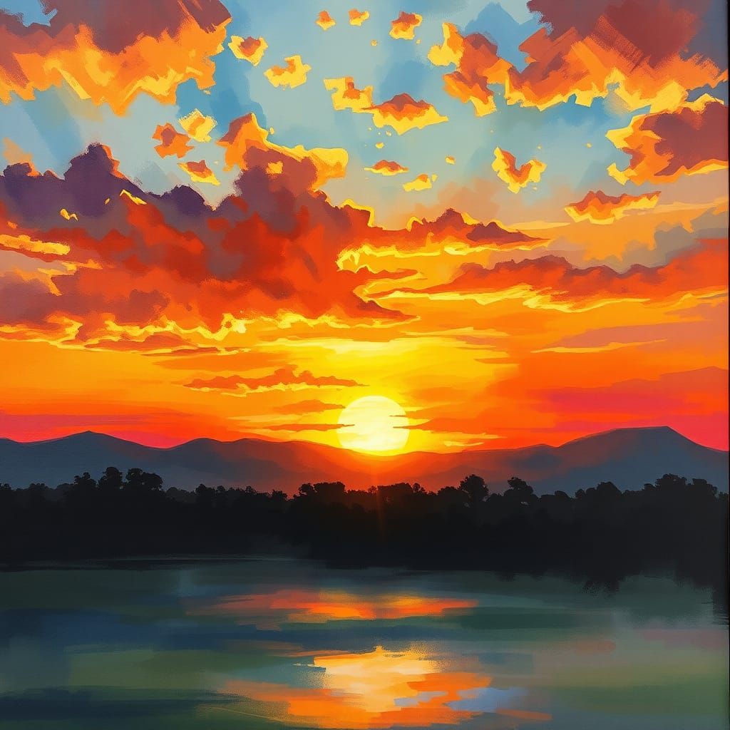 Impressionist Sunset in Gouache and Watercolor