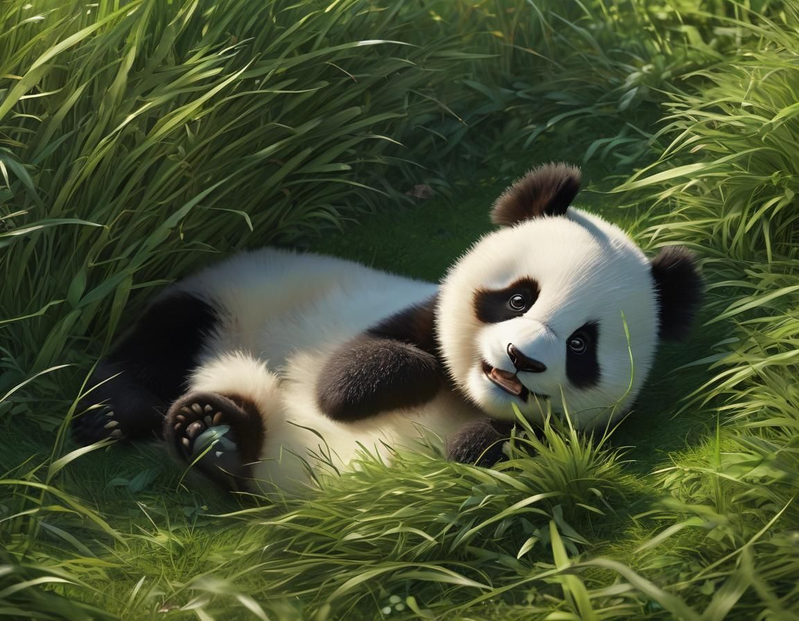 Hyperrealistic Baby Panda Portrait in Radiant Sunlight