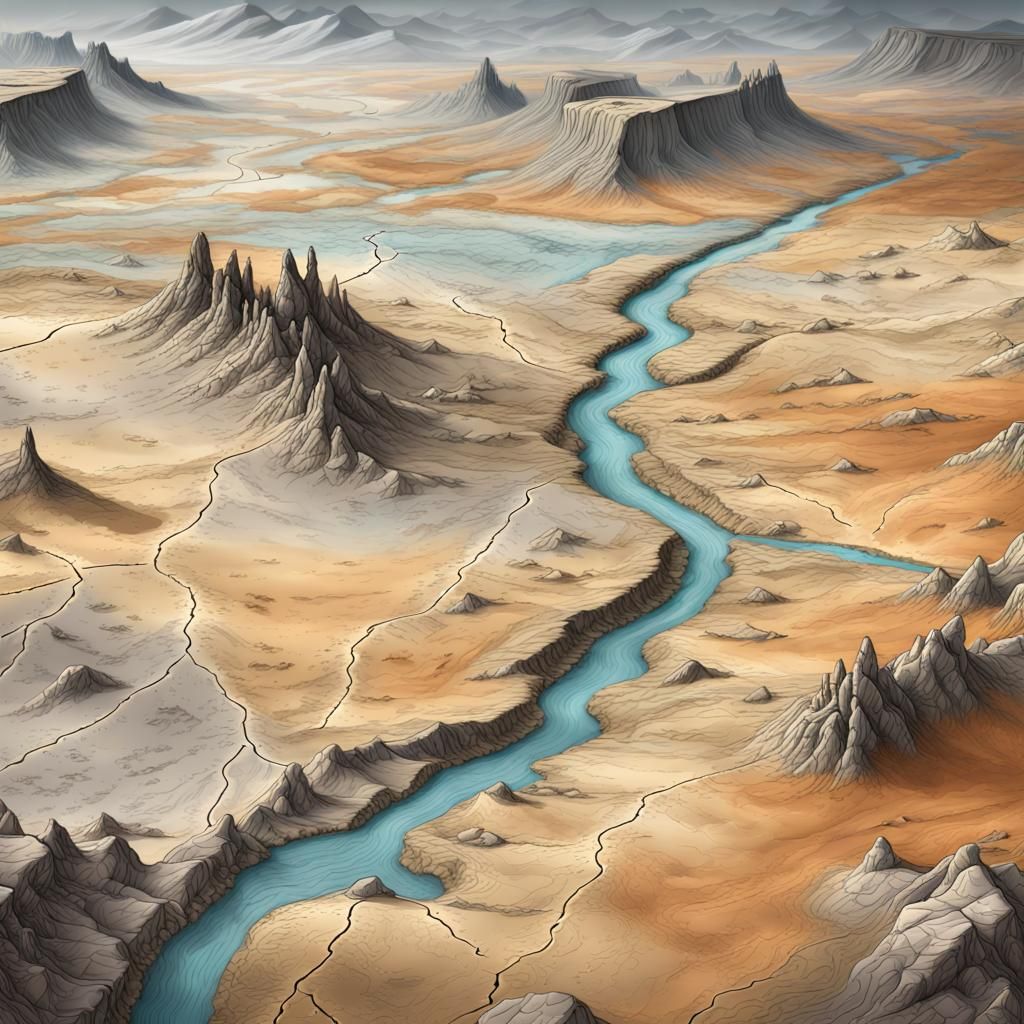 Fantasy Map of Arid Plateau on Parchment