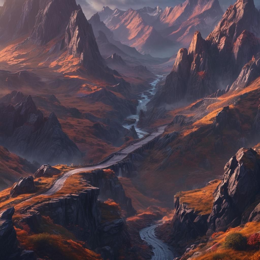 Mountain Road in Detailed Matte Painting Style