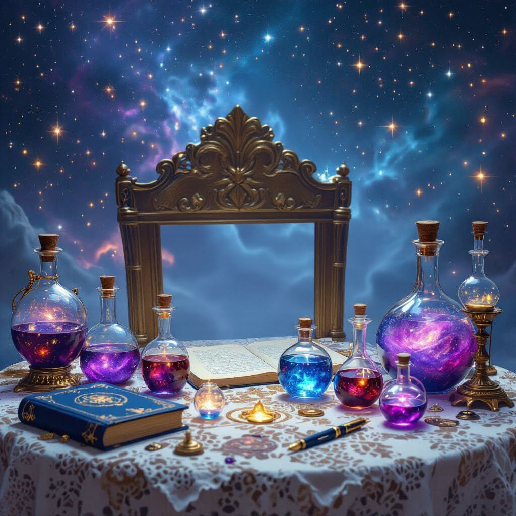 Magical Alchemical Workspace with Galactic Liquids