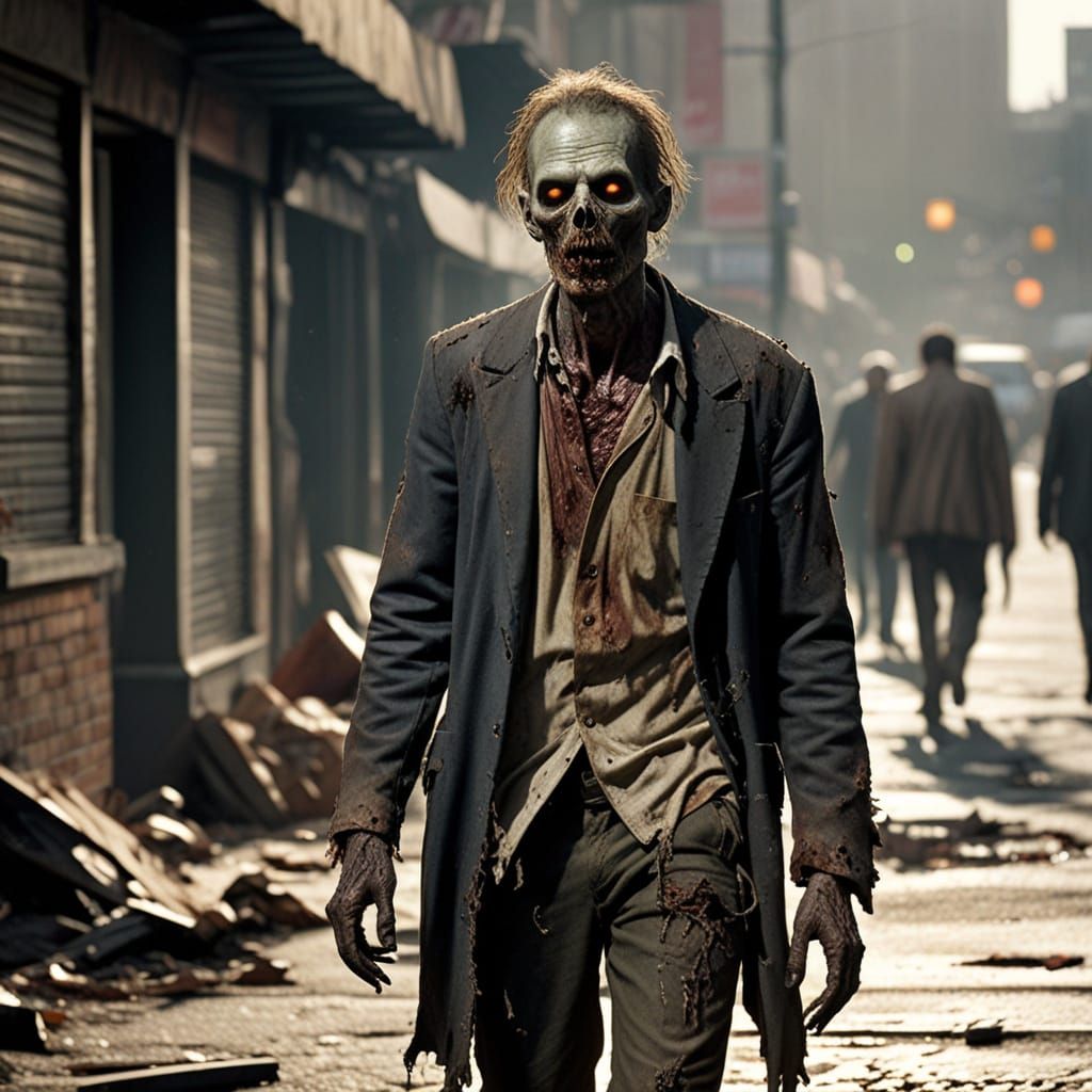 Post-Apocalyptic Zombie Wanders Lonely Street