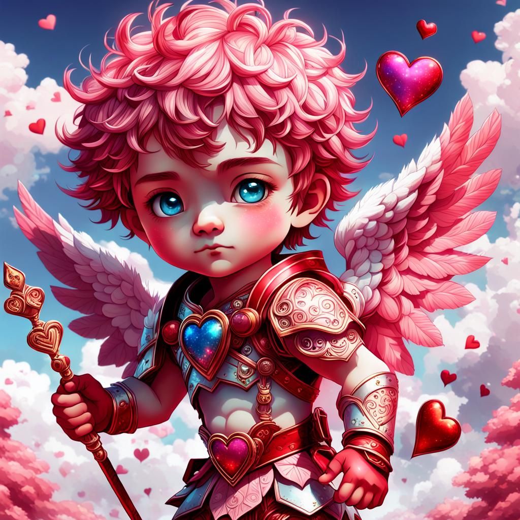 Chibi Cupids in a Heart-Filled Sky