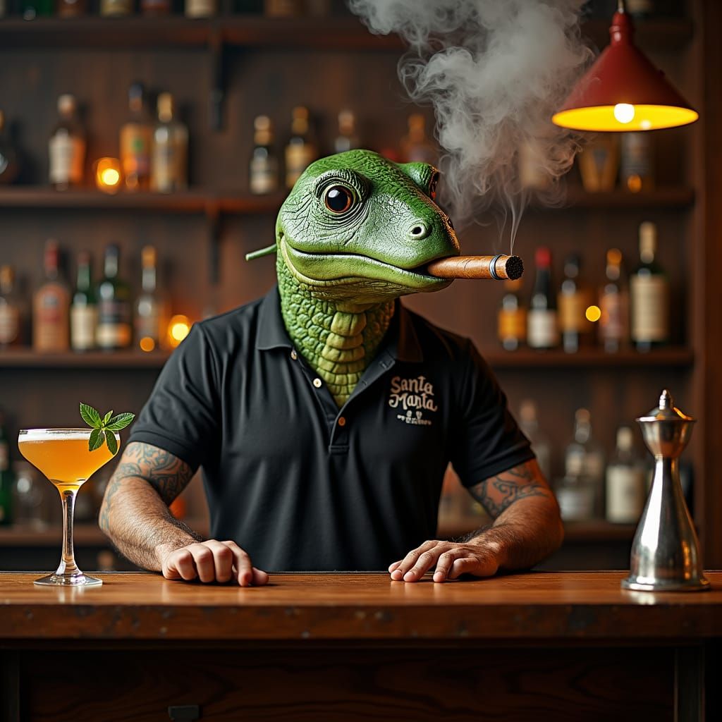 Turtle Bartender in Luxurious Bar, Splash Art Style