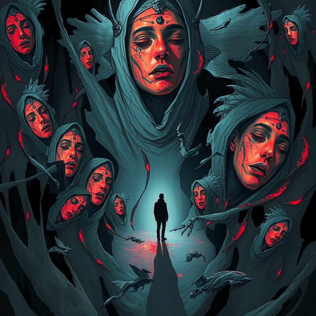 Surreal Androgynous Figure in Dreamlike Landscape