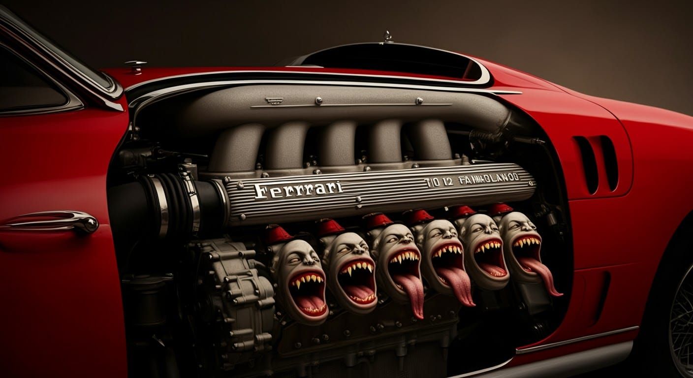 Surreal Ferrari V12 Engine Opera Singer