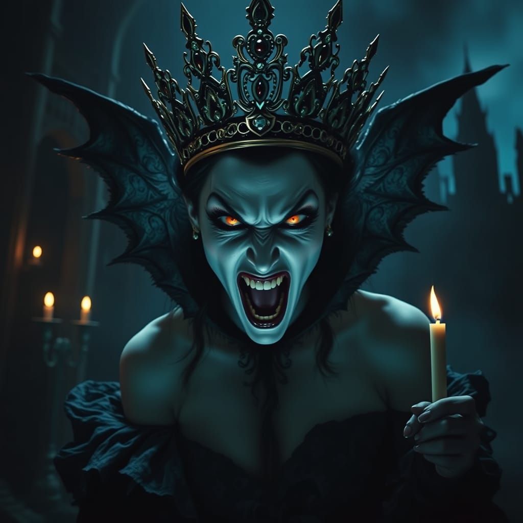 Majestic Vampire Queen in Dark, Haunting Regalia