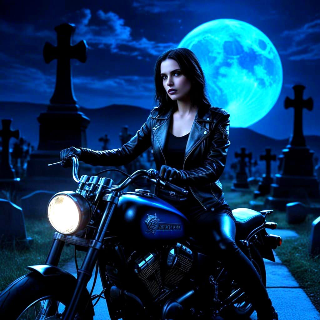 Gothic Woman on Motorcycle in Dark Fantasy Style