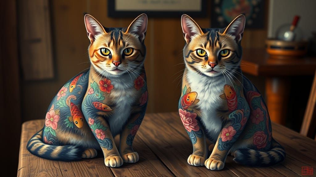 Majestic Felines Adorned with Traditional Japanese Irezumi T...