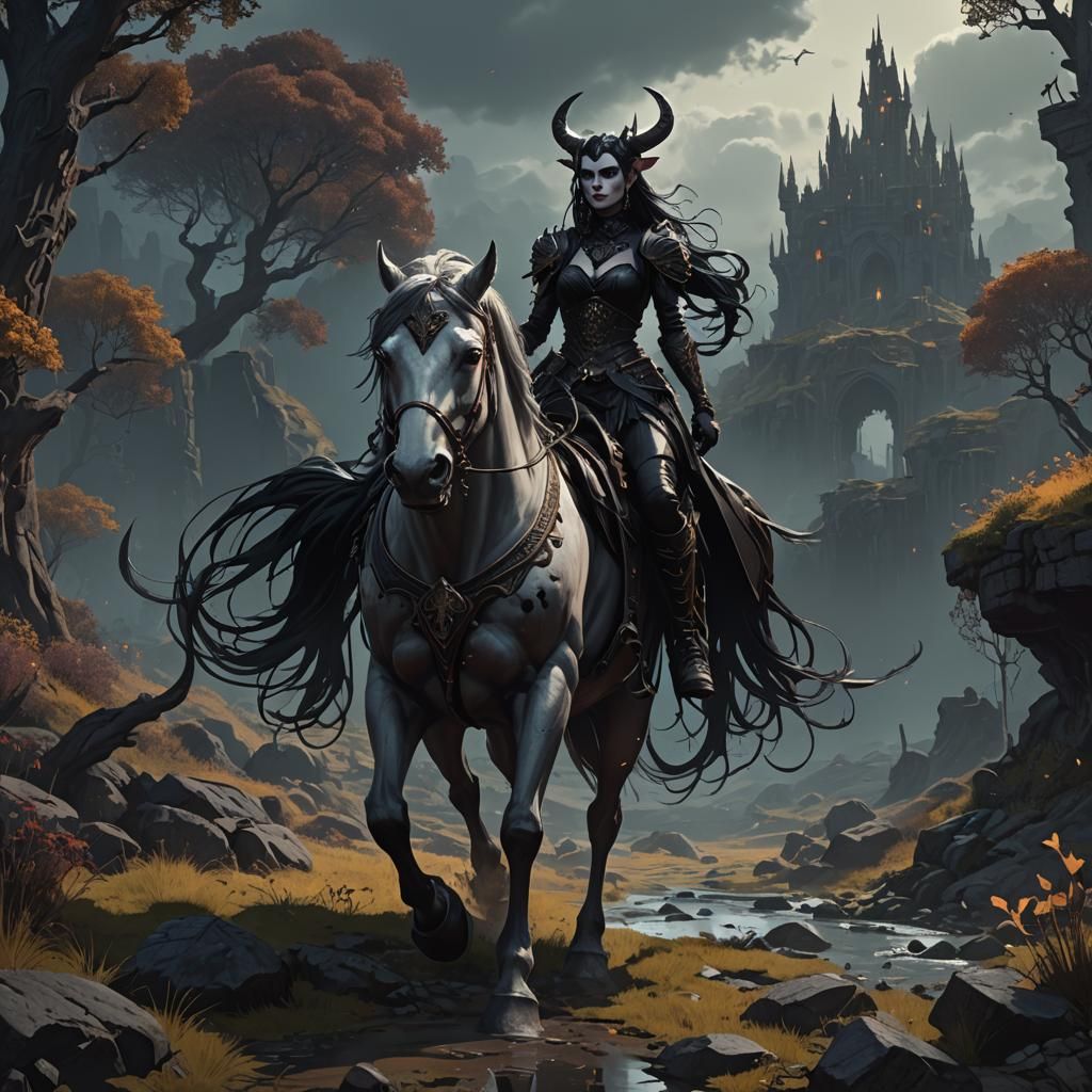Gothic Centaur in Spooky Dark Fantasy Landscape