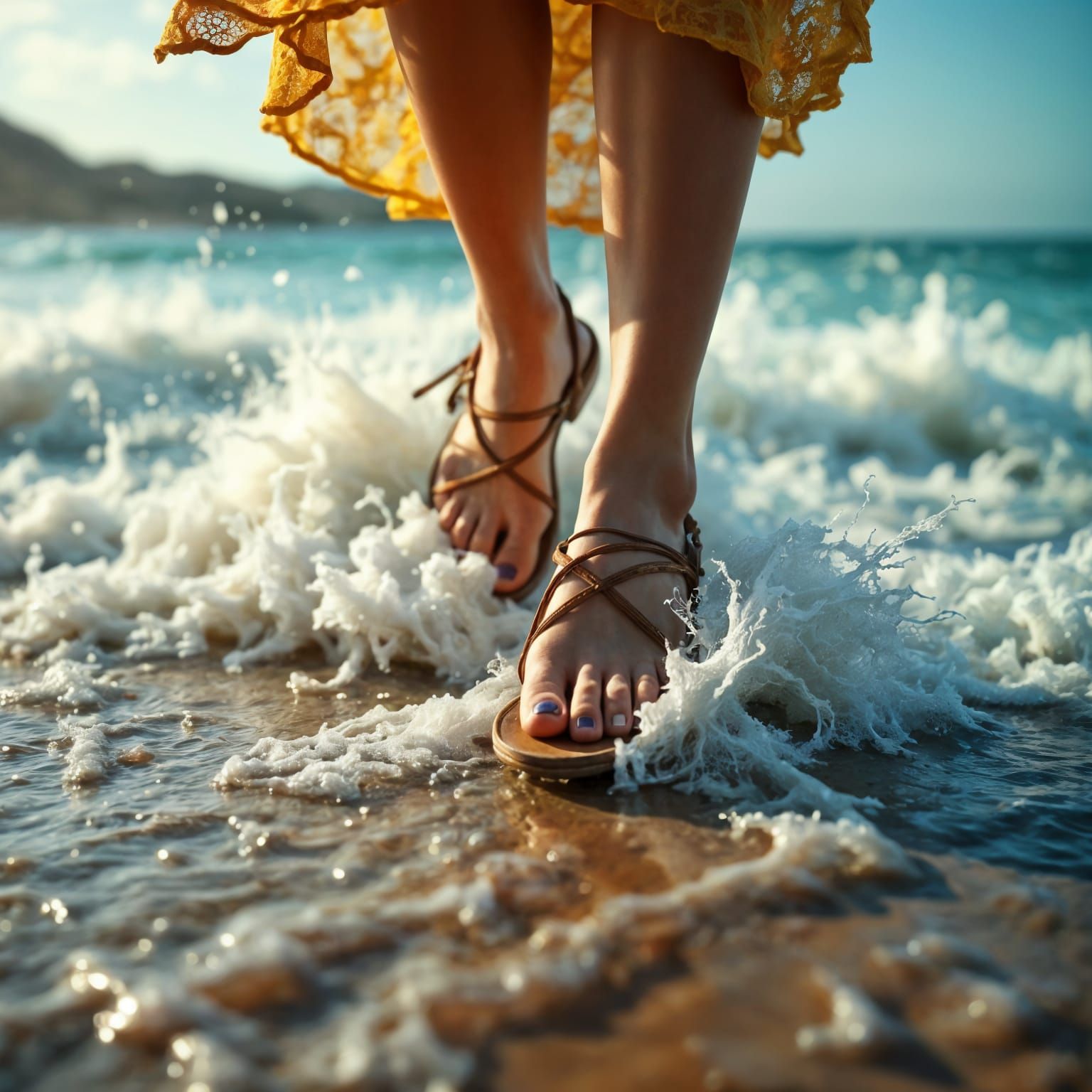 Windswept Beach Goddess in Hyperrealistic Style