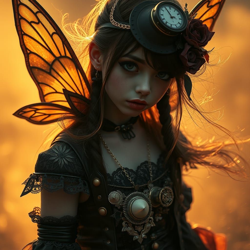 Melancholic Steampunk Fairy in Victorian Setting