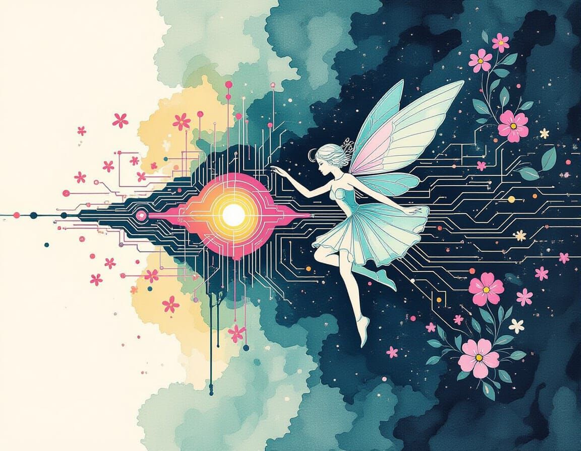 Futuristic Fairies in Teslapunk Glitchcore Meadow