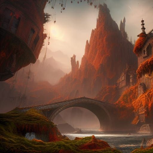 Fantastical Castle City in Fog: Detailed Matte Painting