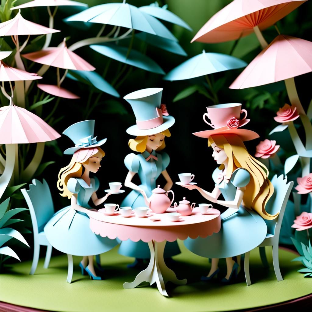 Alice in Wonderland Tea Party in Kirigami Style