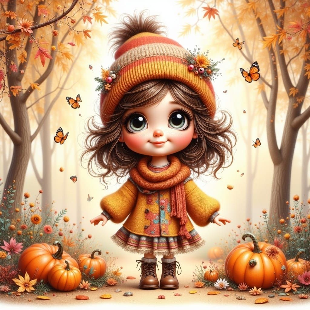 Whimsical Little Girl in Fall Clothes