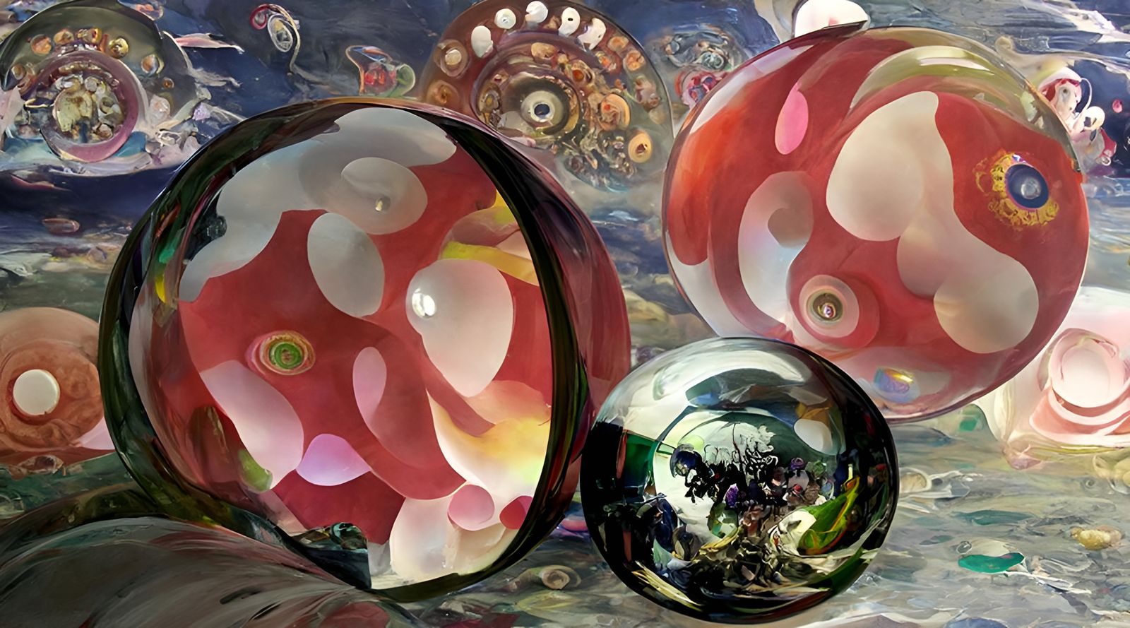 Psychedelic Fishbowl Universes in Mixed Media Style