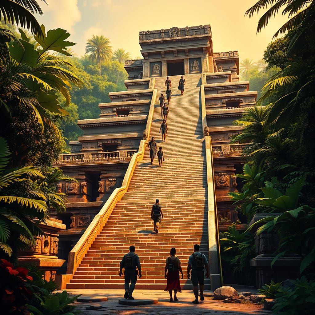 Ancient Mesoamerican Temple Rises from Vibrant Tropical Jung...