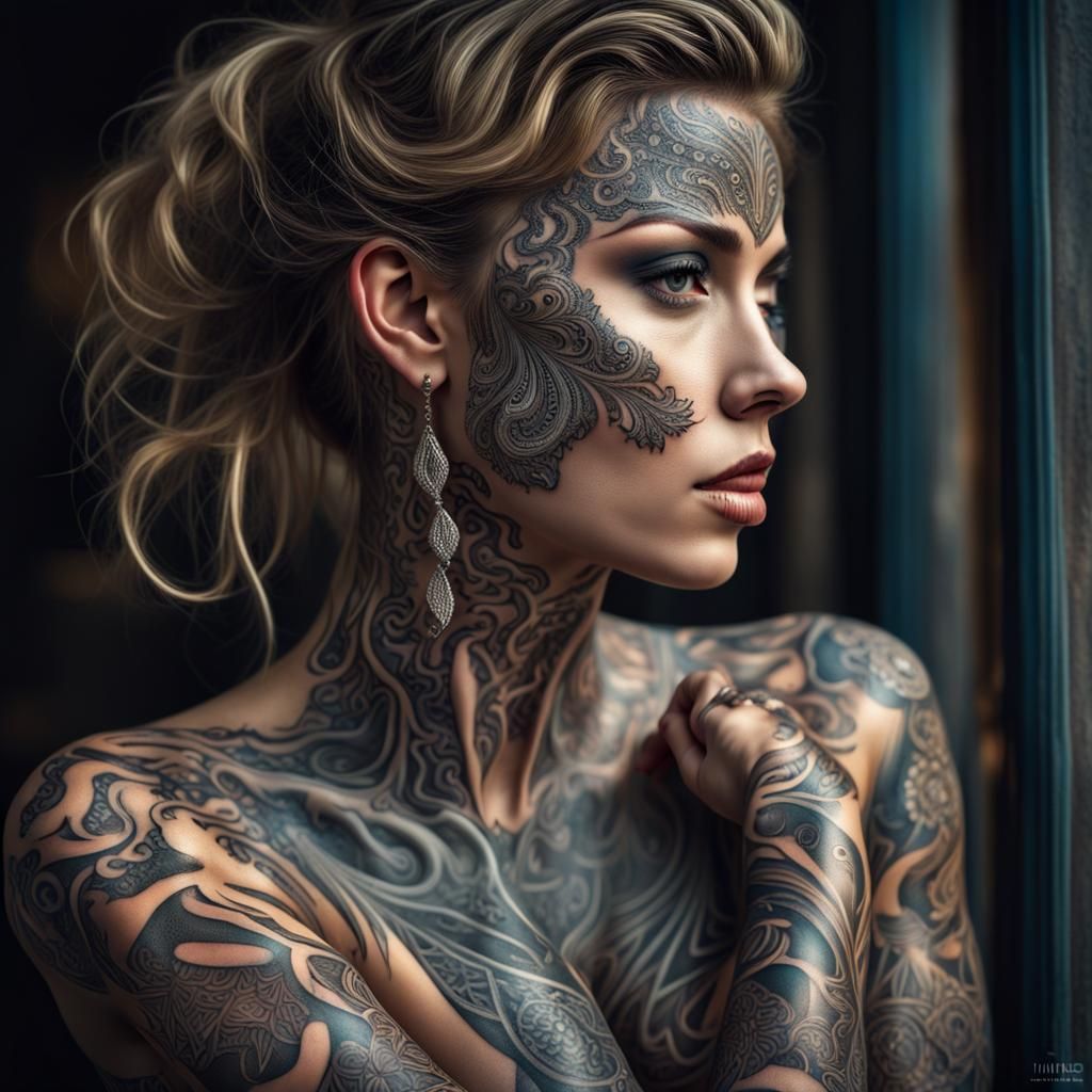 Mysterious Beauty with Intricate Body Painting, UHD Image