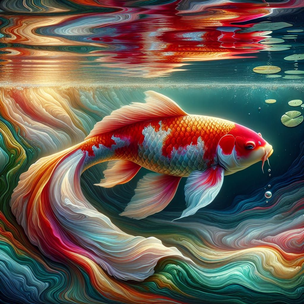 Radiant Koi Fish in a Dreamlike Pond