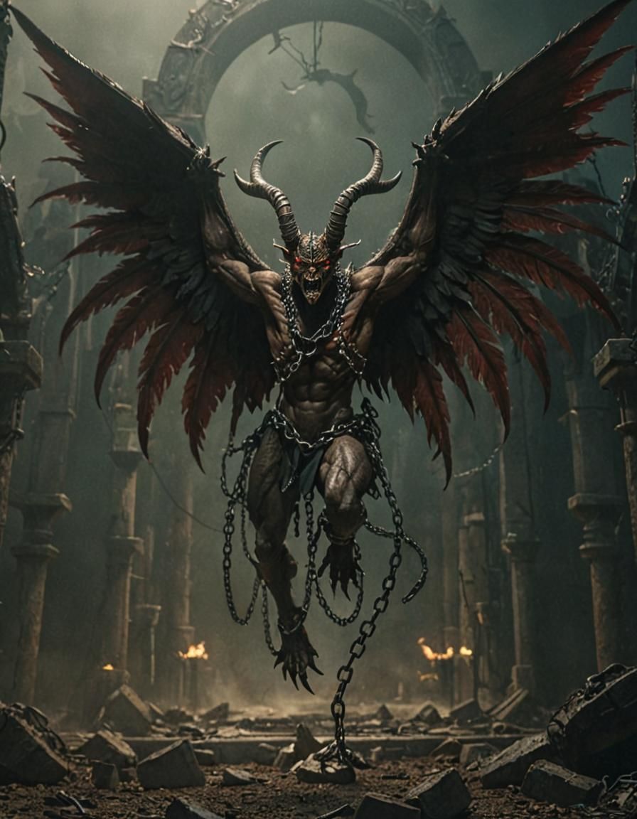 Dramatic Demon with Chained Horns, Cinematic Still