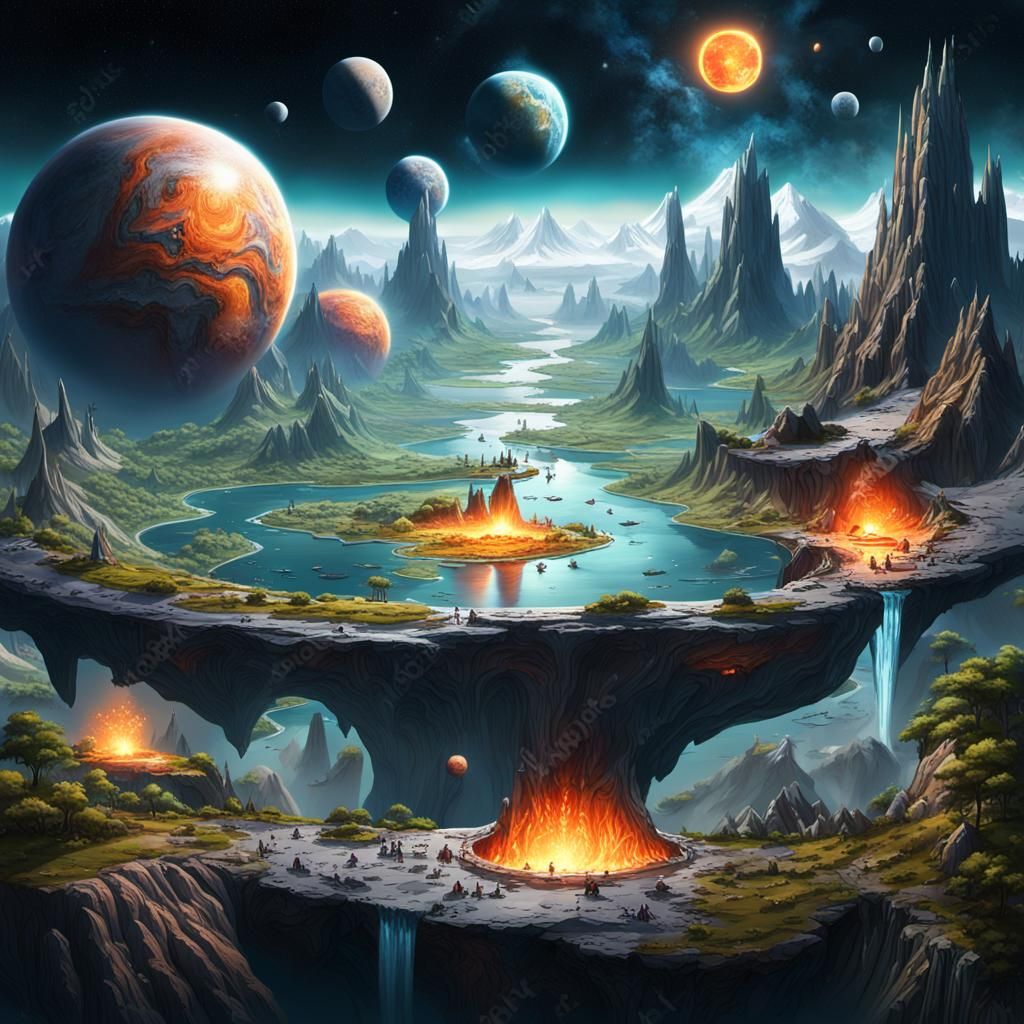 Fantasy Planets Concept Art in Unreal Engine Style