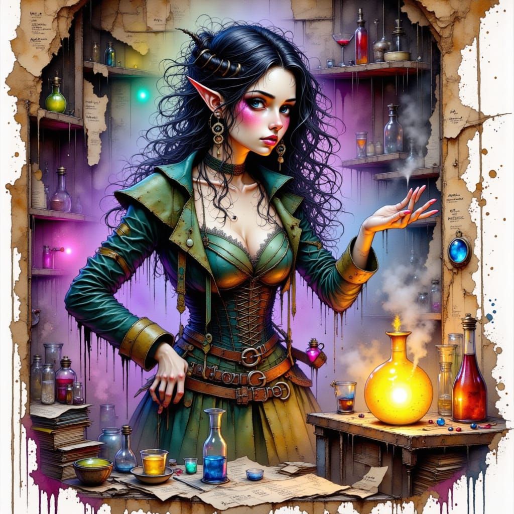 D&D Half-Elf Sorceress in Chaotic Lab