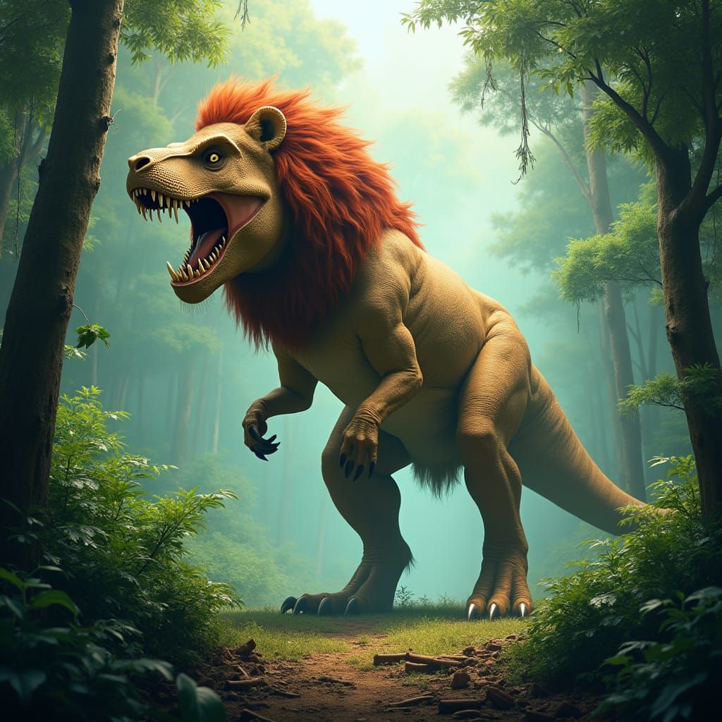 Majestic LeoRex Roars in Lush Jungle