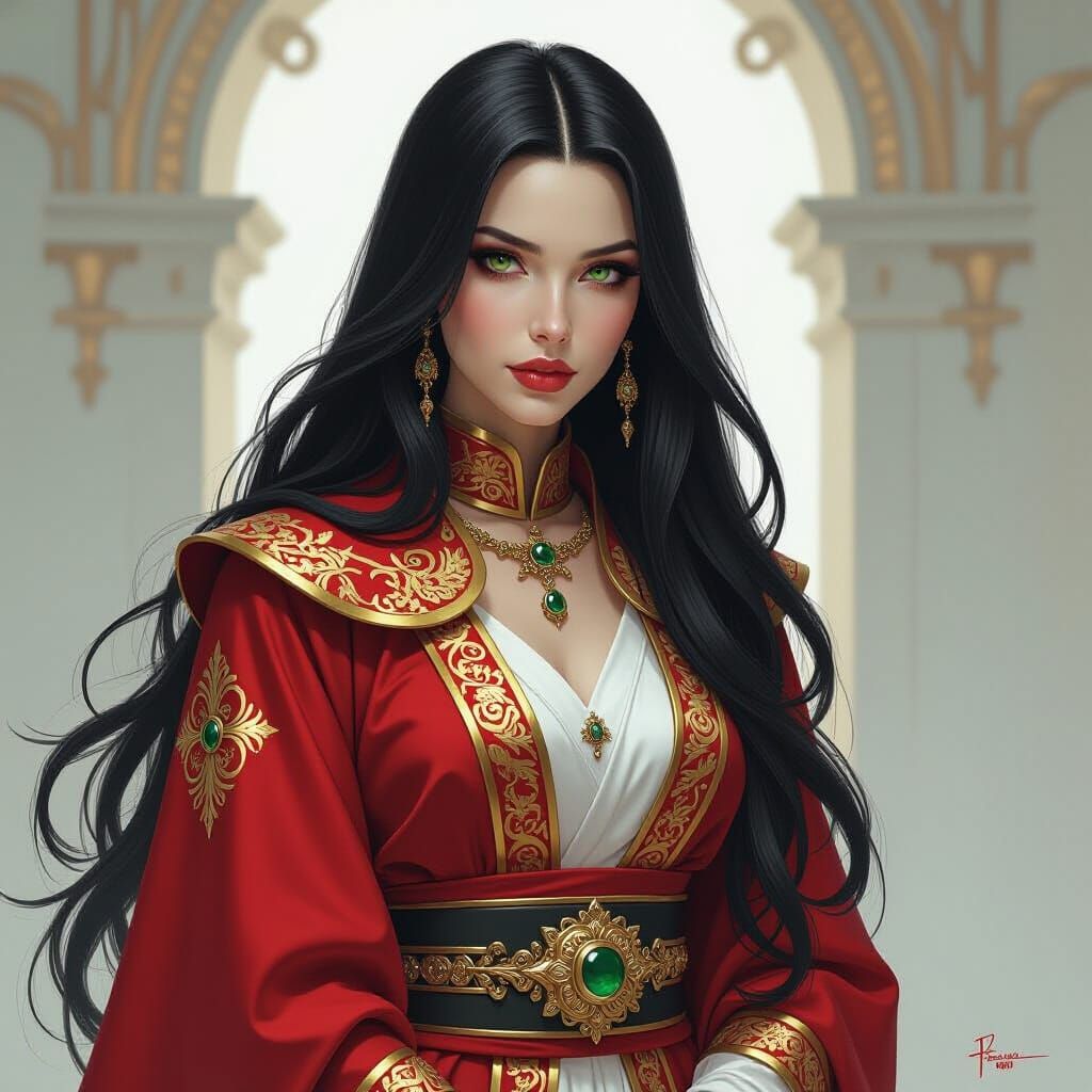 Biomechanical Priestess in Acrylic Style