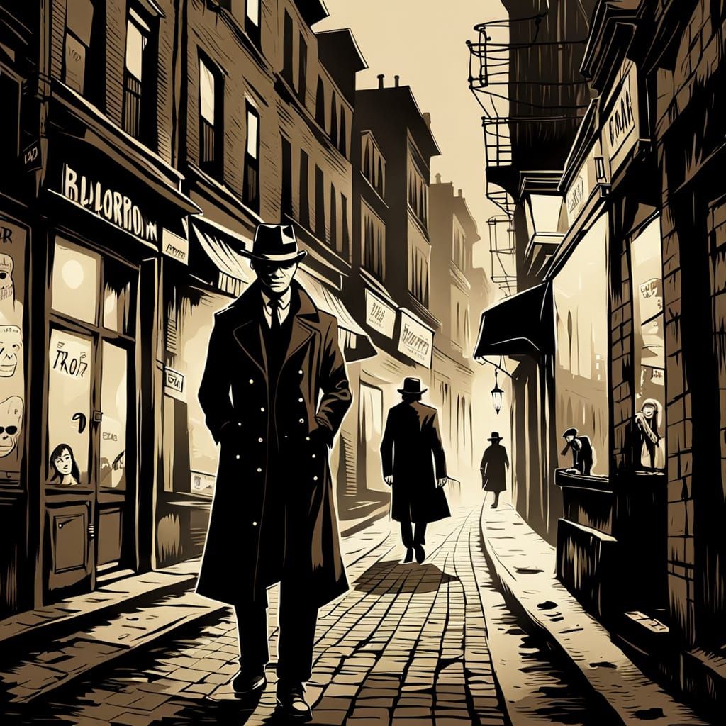 Noir Urban Horror Scene in Sepia Tones