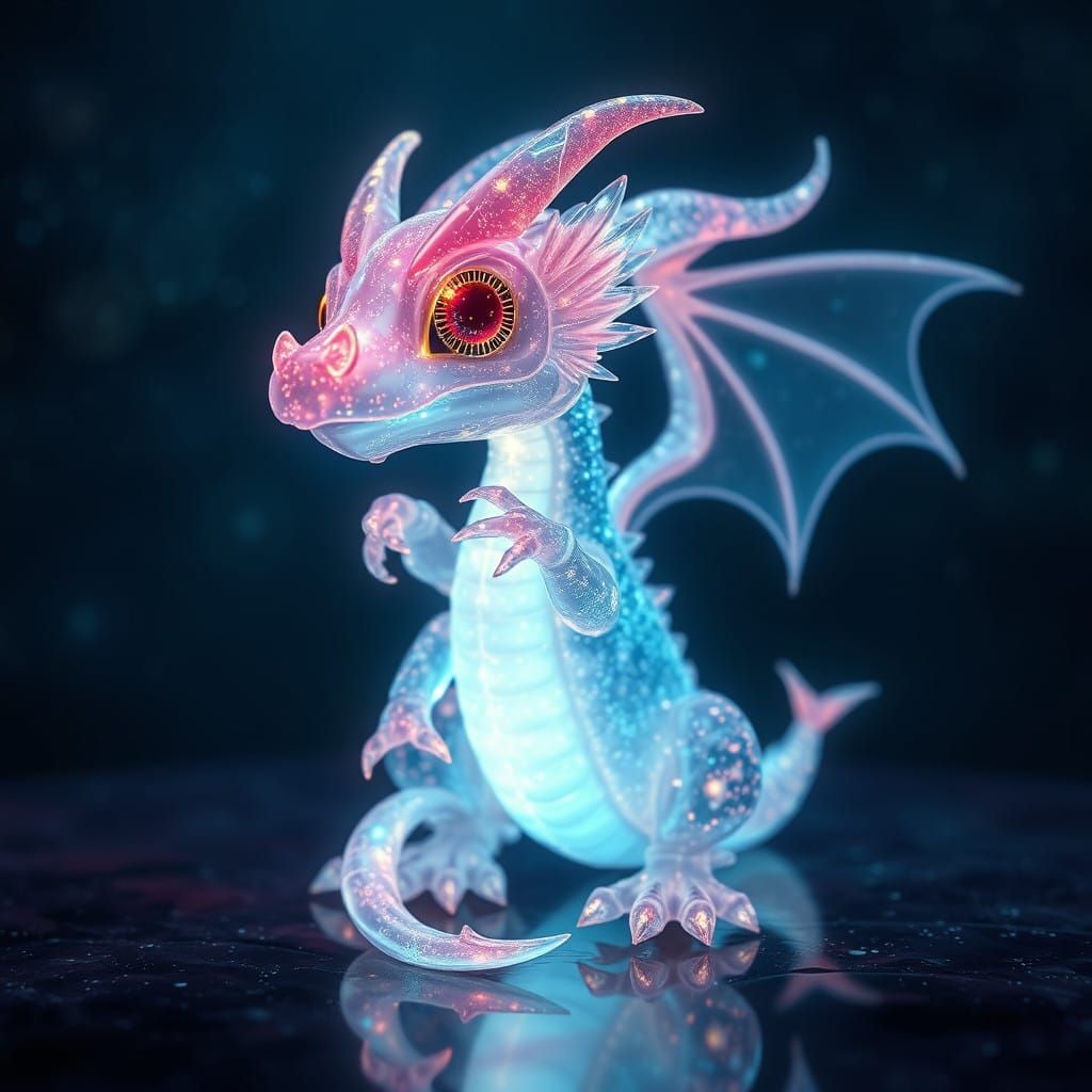 Glowing Chibi Dragon in Starry Night Sky