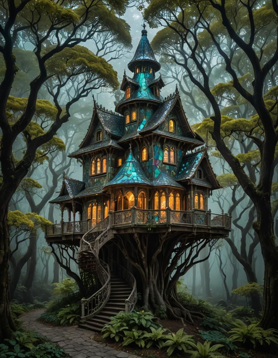 Glowing Mosaic Mansion Treehouse in Burnt Forest