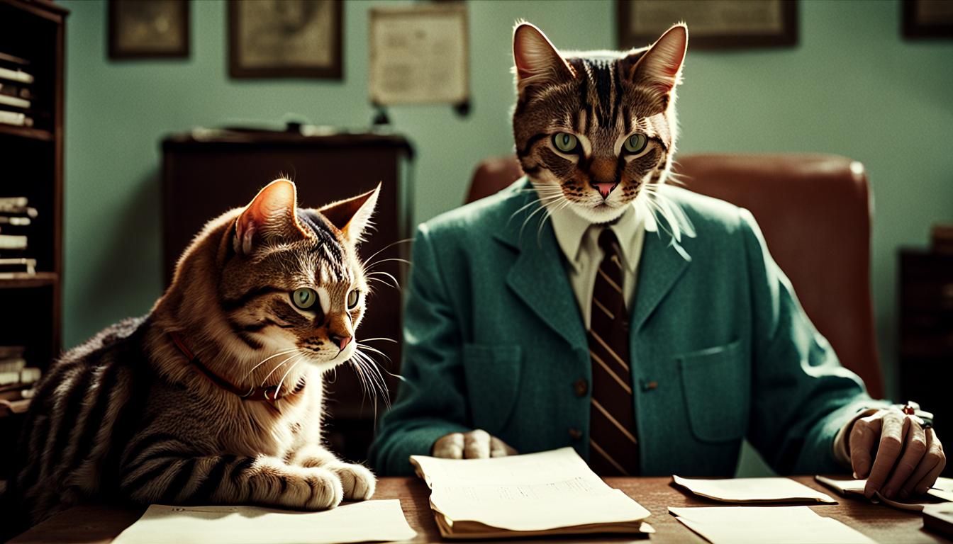 Vintage Cat Stenographer in 1950s Style