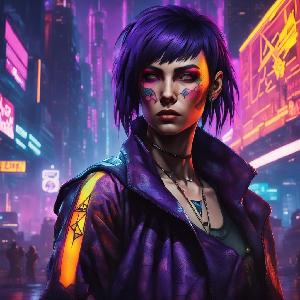 Cyberpunk Woman in Neon Cityscape