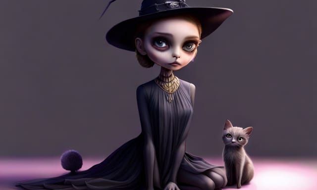Cute Natalie Portman Baby Skeleton Creature with Kitten