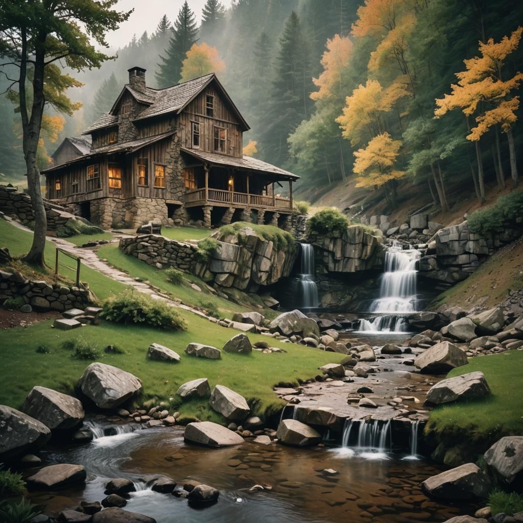 Misty Mountain Cottage in Cinematic Style