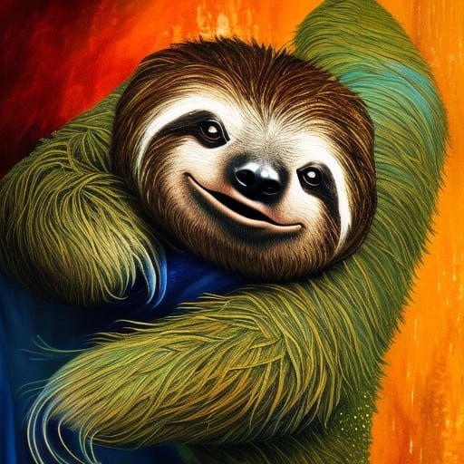 Hyperdetailed Sloth in Scratchy Oil Painting Style