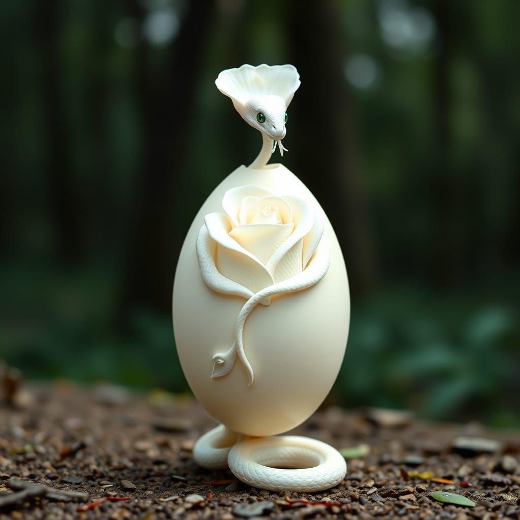 Egg with Rose Carving and Emerging Snake