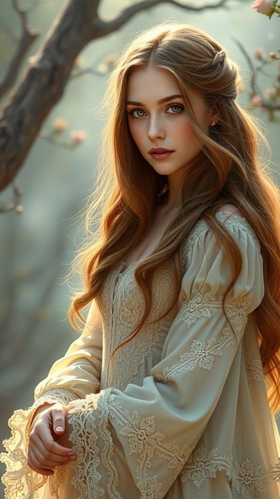 Elain Archeron in Ethereal Silk Gown