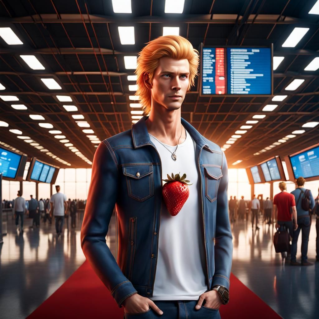 Strawberry-Blond Man in Airport: Detailed Matte Painting