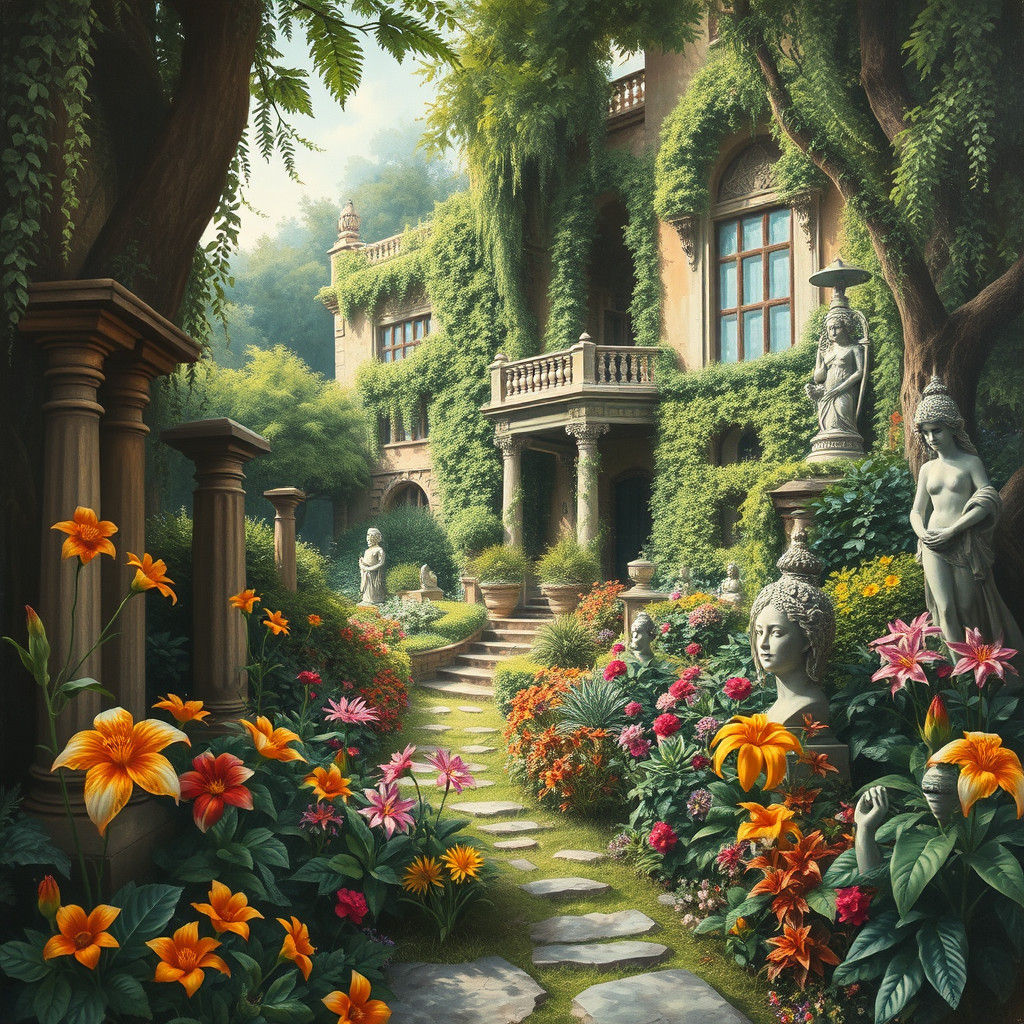 Magical Overgrown Garden Painting