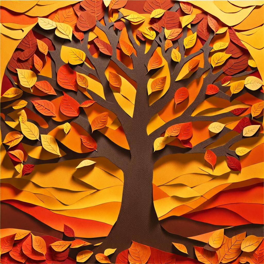 Vibrant Autumn Day in Paper Collage Art