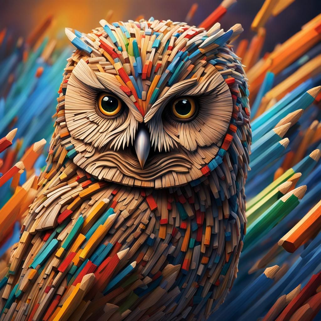 Hyperrealistic Matchstick Owl in Splash Art Style