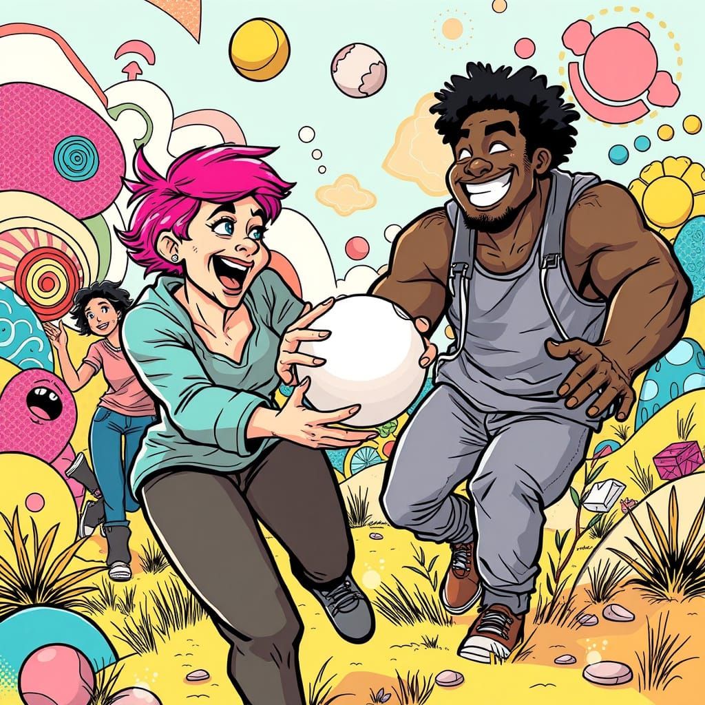 Dynamic Comic Book Illustration of Playful Catch