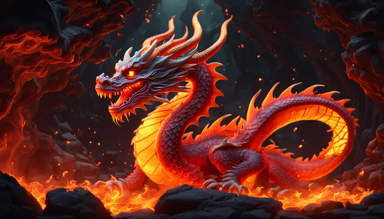 Glowing Dragon in a Dark Cave