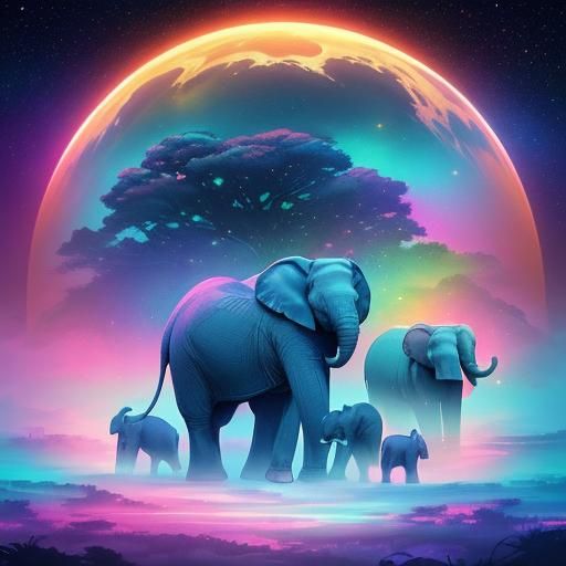 Surreal Elephant in Sauna with Astral Colors