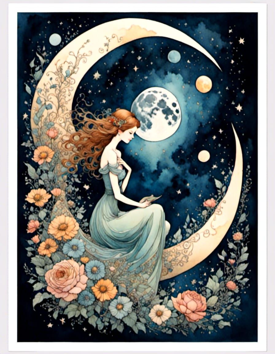 Romantic Watercolor: Love to the Moon