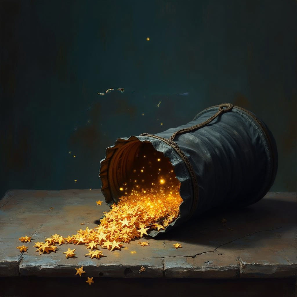 Fantasy Horror Scene with Telegramm Stars and Pouch Hat